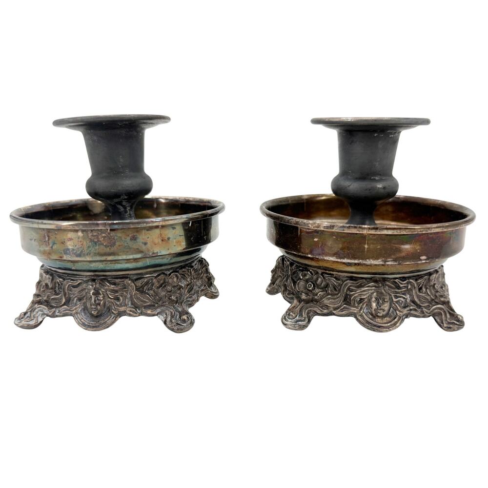 vintage pair Sheridan silver-plated Candlestick Taper Candle Holders art nouveau